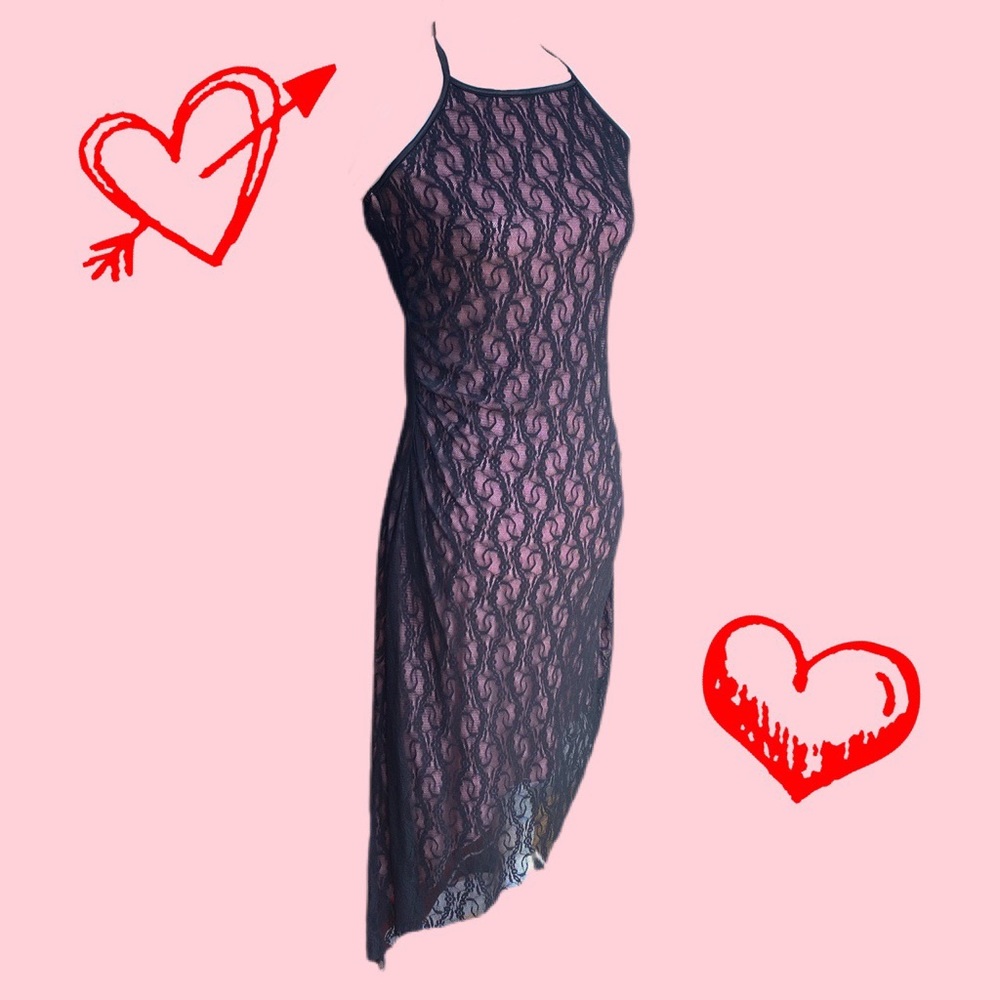 iconic y2k lacy Asymmetrical halter dress 🍒